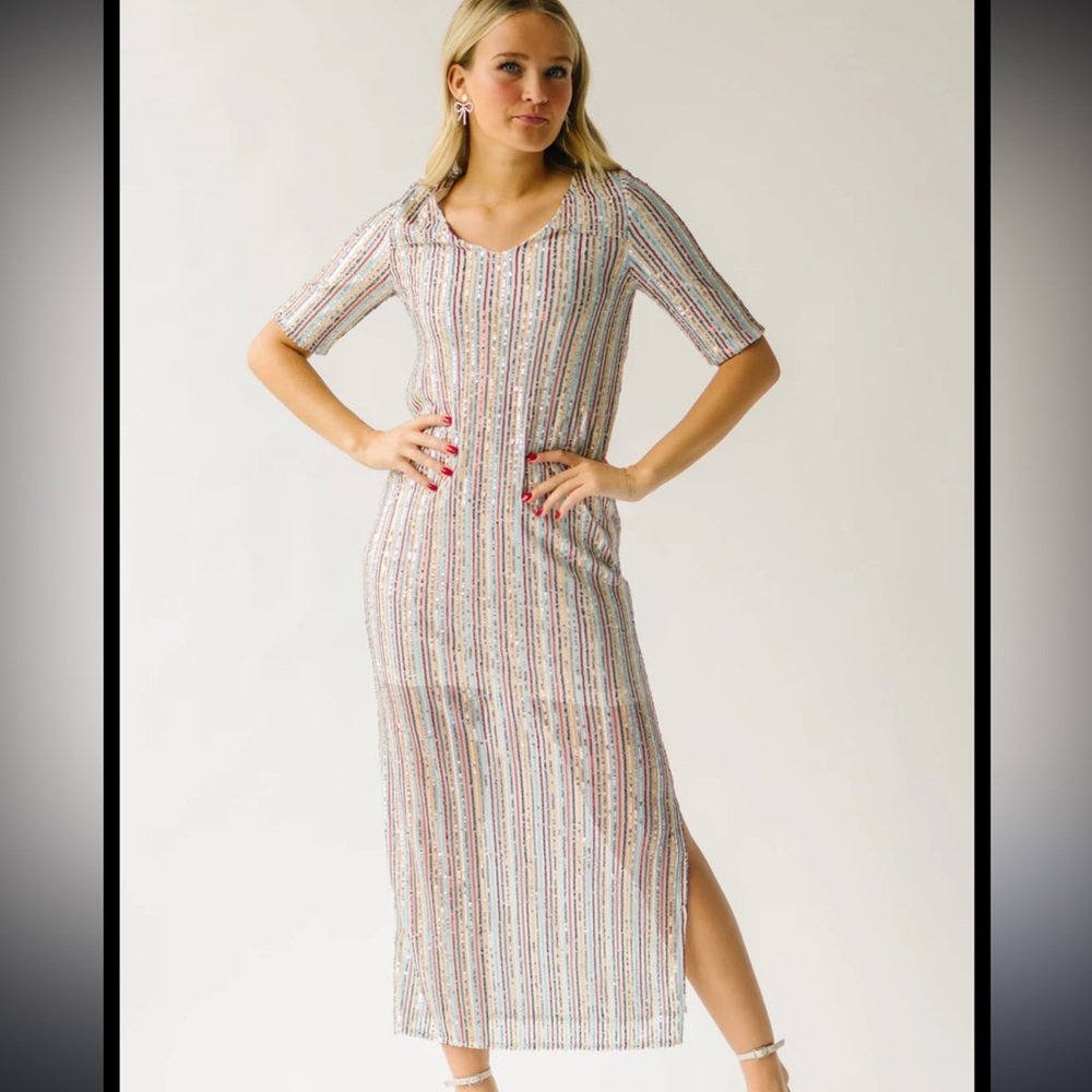 Elegant Multicolor Striped Dress NWT
